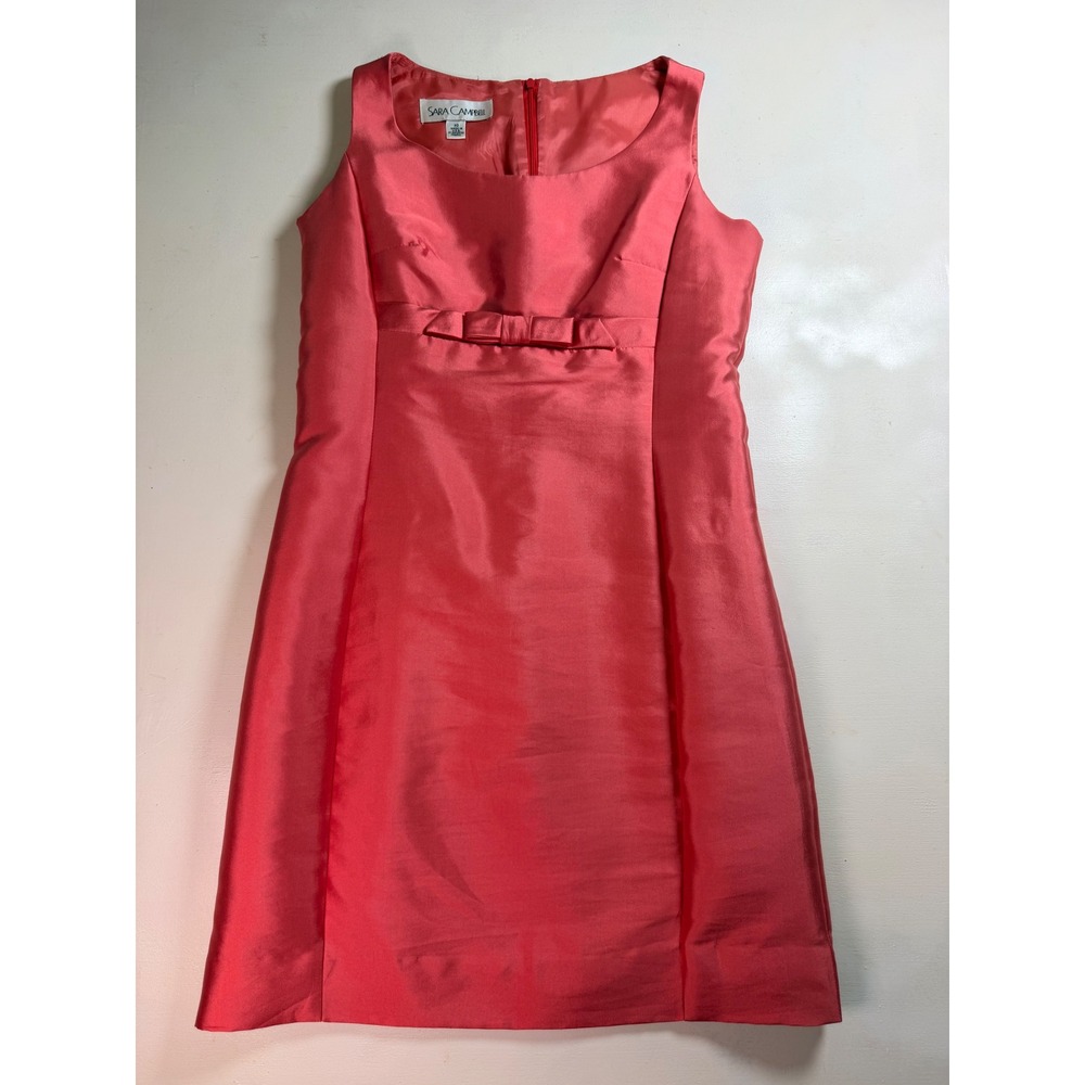 Sara Campbell Sheath Dress Womens 10 Coral Excellent Silk Blend Bow Accent USA